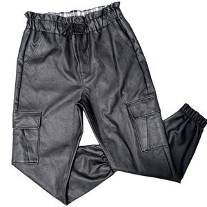 Kancan Rona High Rise Black Faux Leather‎ Cargo Joggers Size XL